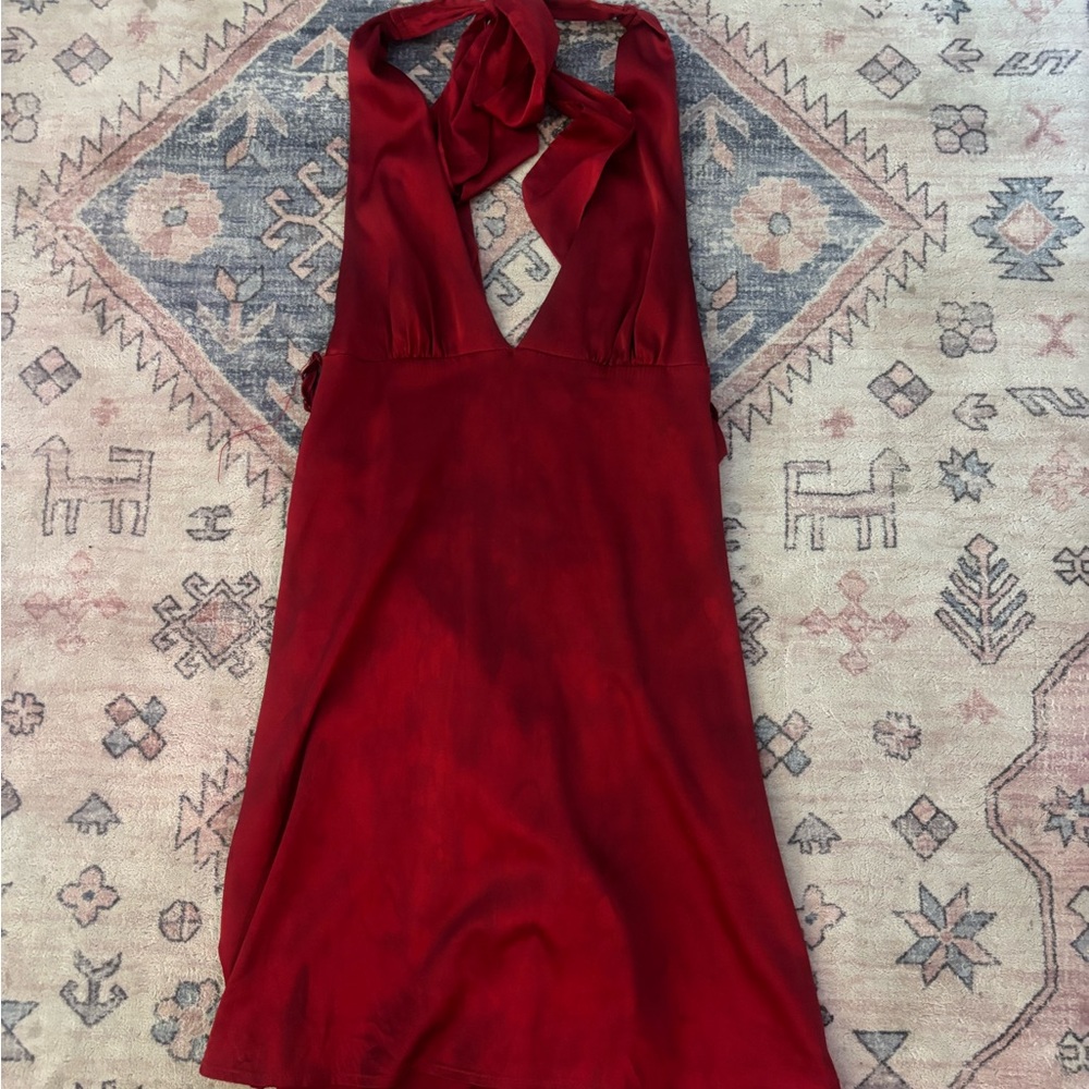Red silk Halter Dress